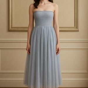 Chic Light Blue Tulle Maxi Skirt Or   Strapless Dress, Small